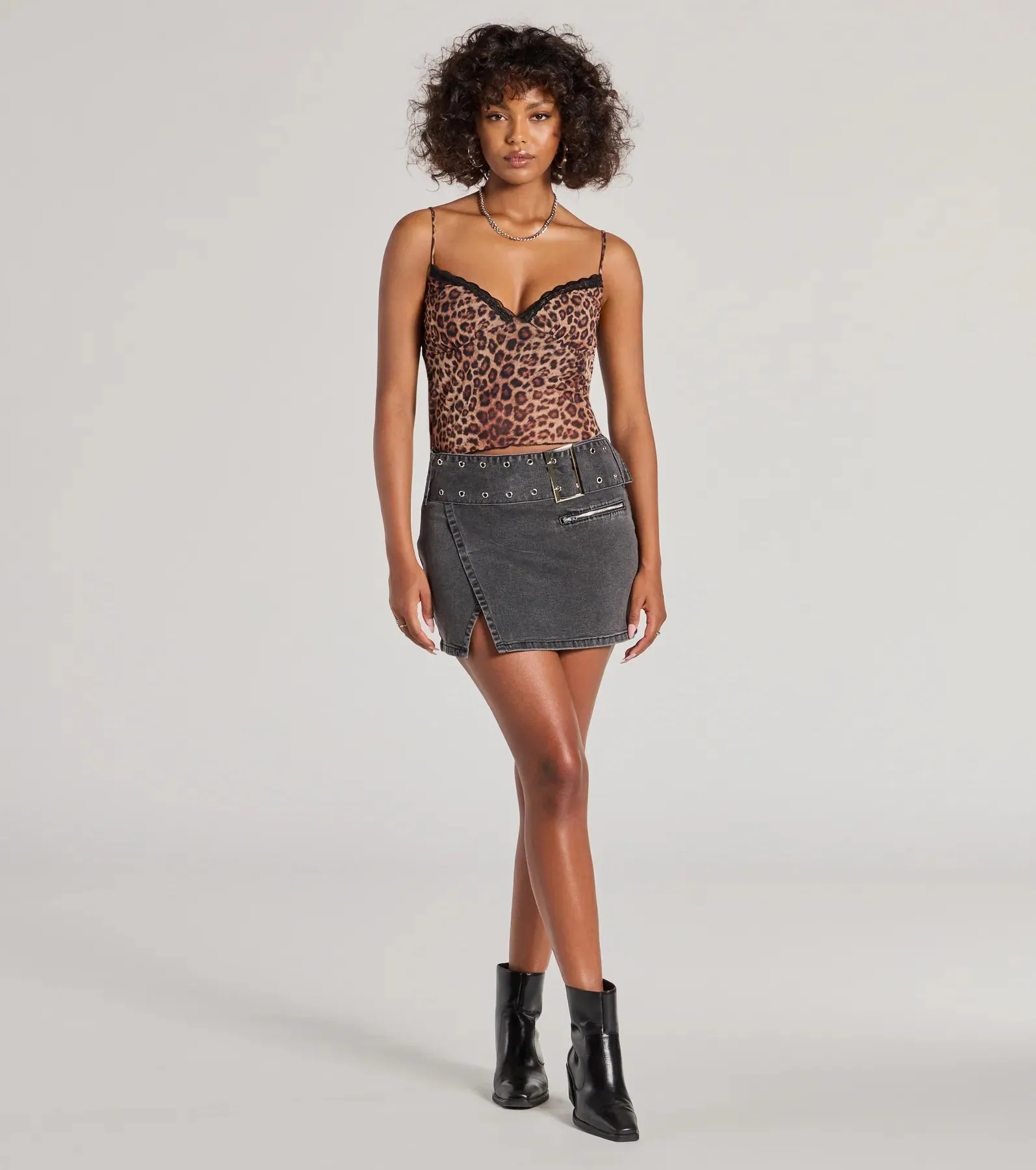 Edgy Belted Denim Wrap Mini Skirt sold by Windsor product image thumbnail 4