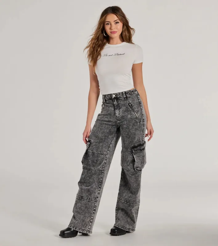 On-Trend High-Rise Cargo Acid Wash Jeans sold by Windsor