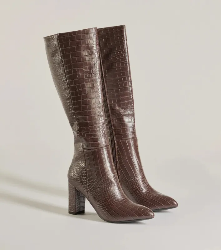 Chic Moment Faux Leather Croc-Embossed Under the Knee Boots sold by Windsor