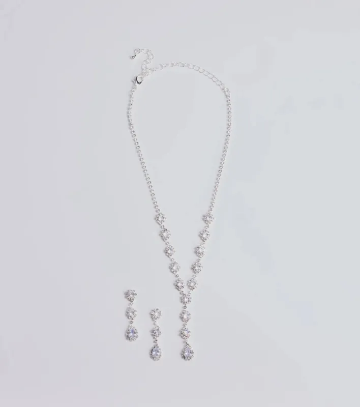 Luxe Rhinestone Lariat Necklace And Earrings Set sold by Windsor