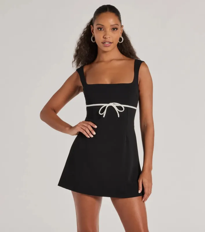 So Adored Sleeveless Bow Trim Crepe Mini Dress sold by Windsor