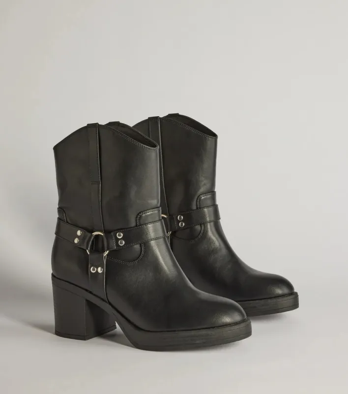 Strut It Out Moto Block Heel Platform Booties sold by Windsor