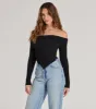 Trendy Textures Ribbed Knit Off-The-Shoulder Top sold by Windsor