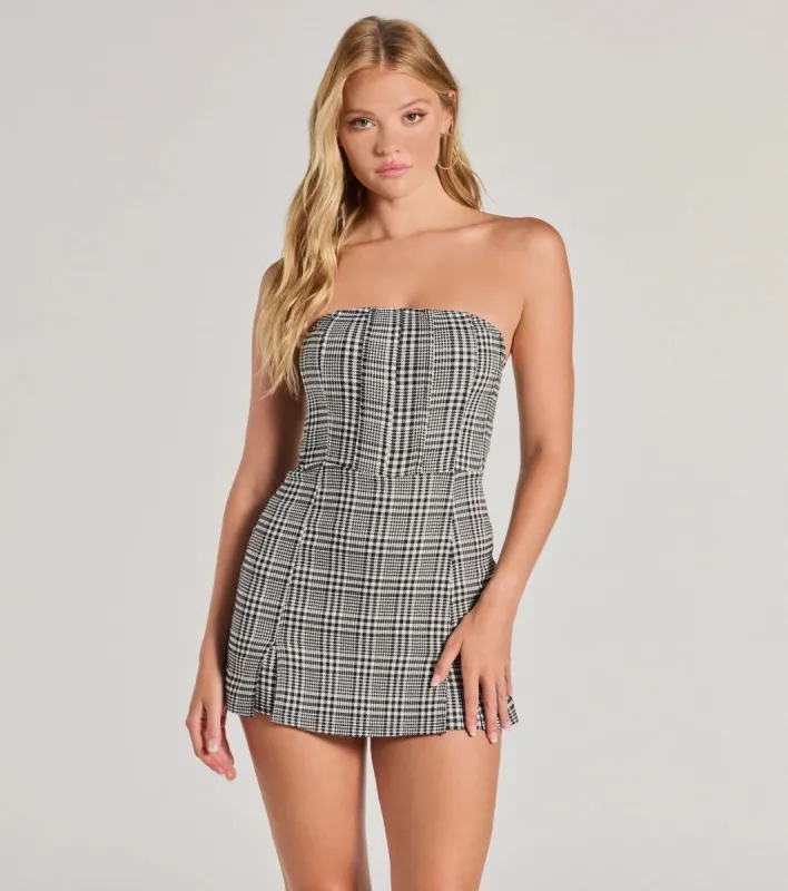 Plaid Moment Sleeveless Knit Romper sold by Windsor