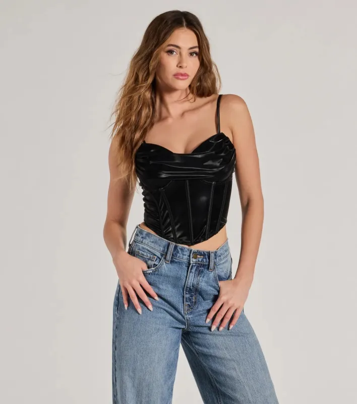 Edgy Statement Faux Leather Cropped Corset sold by Windsor