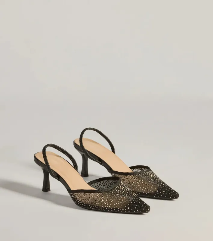 Trend Alert Rhinestone Mesh Sling-Back Kitten Heels sold by Windsor