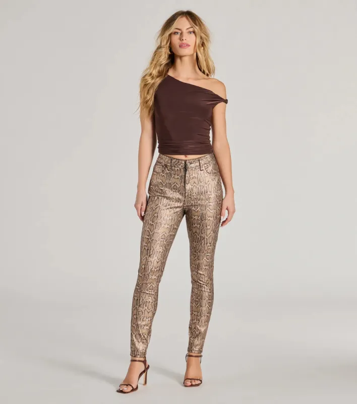 Major Trend Snake Print Faux Leather Skinny Pants sold by Windsor