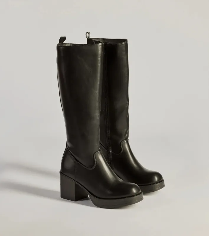 Edgy Chic Under-The-Knee Moto Platform Boots sold by Windsor