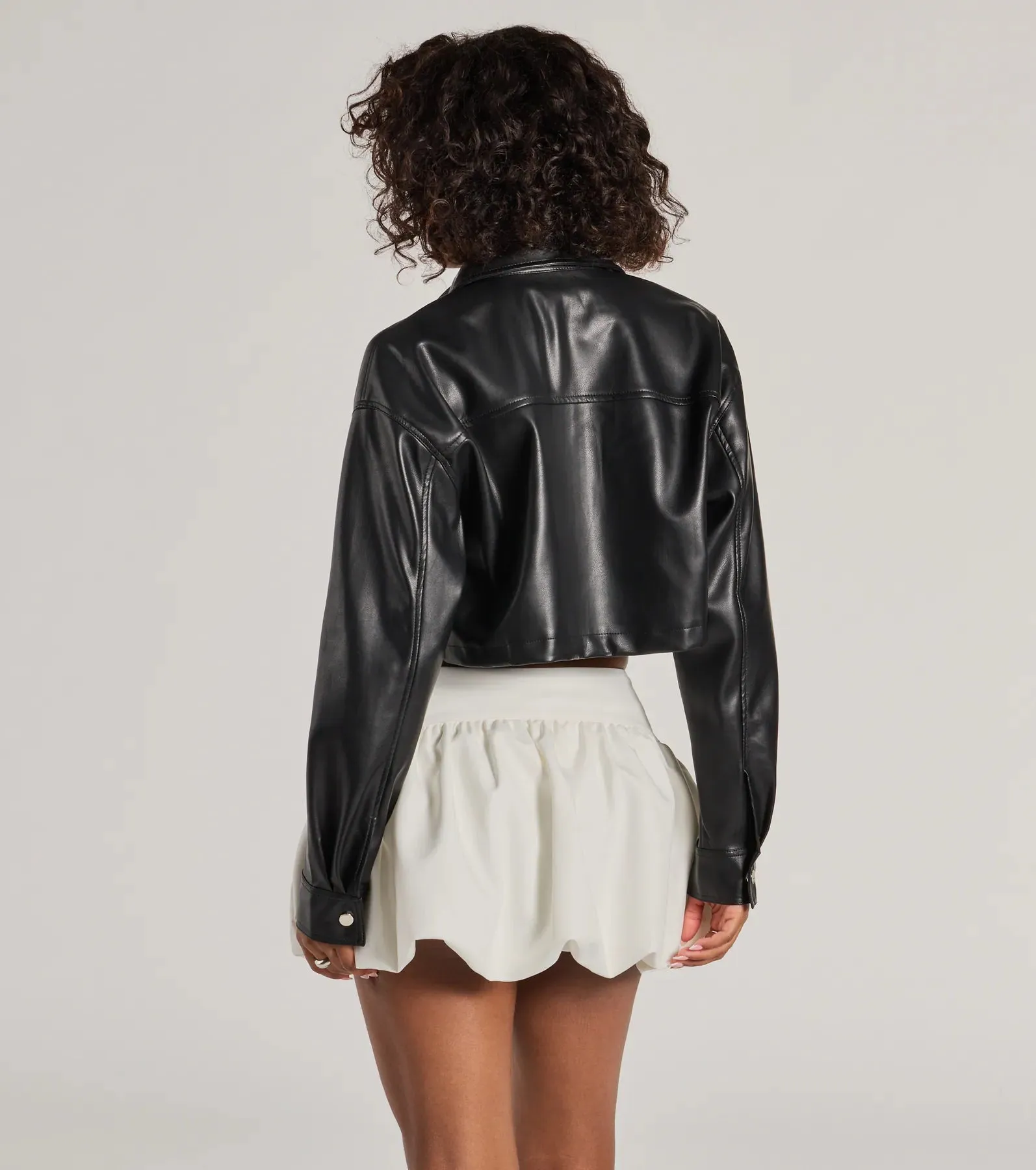 Sleek Staple Cropped Faux Leather Shacket sold by Windsor product image thumbnail 2