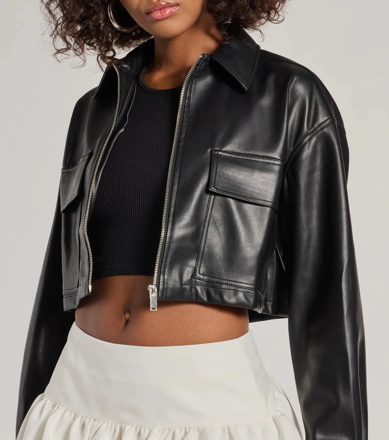 Sleek Staple Cropped Faux Leather Shacket sold by Windsor product image thumbnail 4
