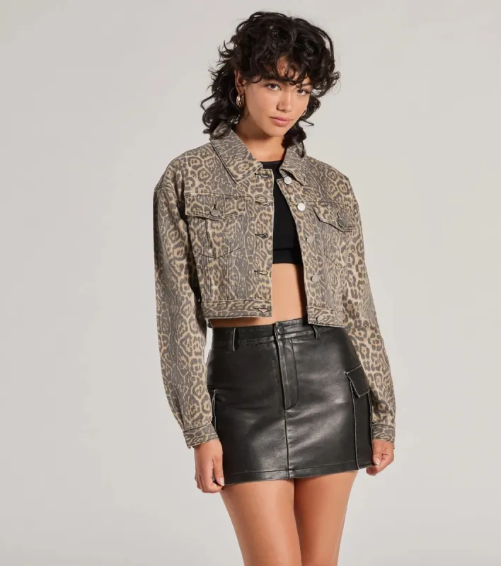 Level Up Leopard Print Denim Trucker Jacket sold by Windsor