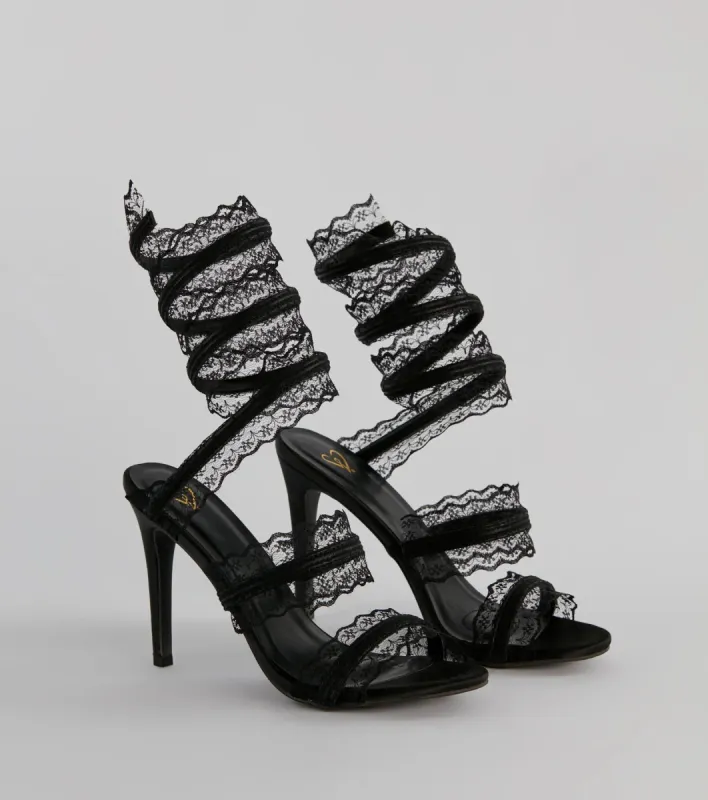 Sultry Lace Spiral Strap Stiletto Heels sold by Windsor