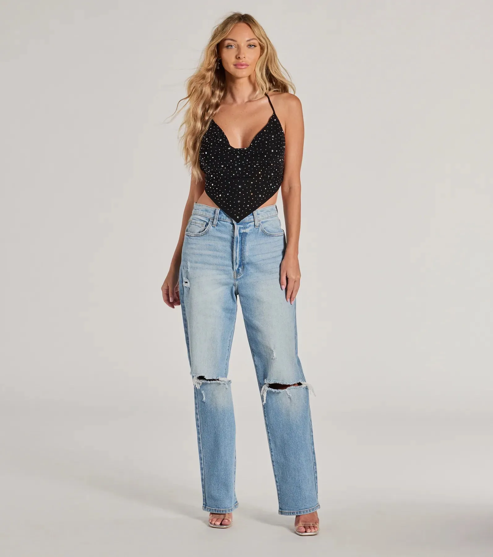 Sparkly Glitz Rhinestone Halter Crop Top sold by Windsor product image thumbnail 3