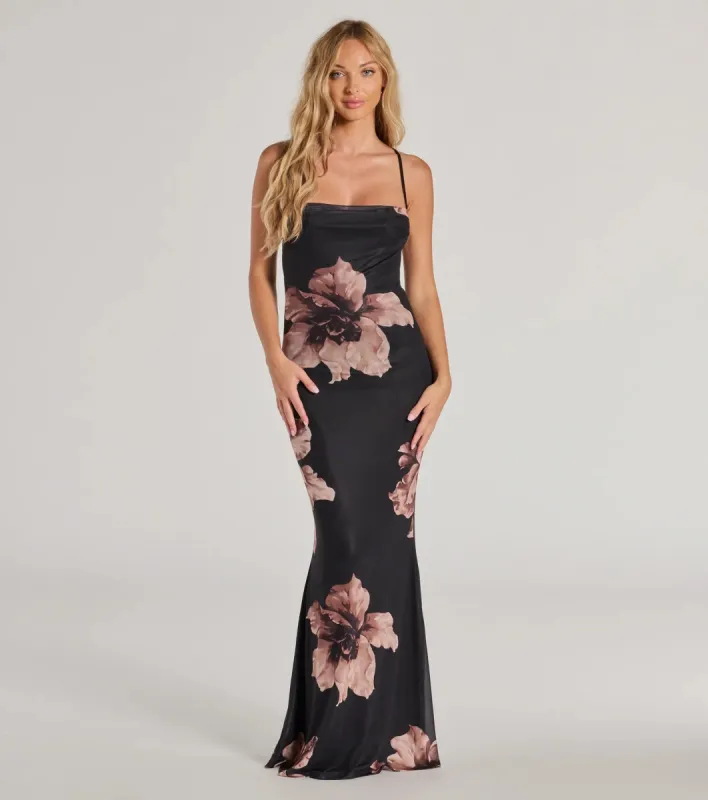 Romance Era Floral Lace-Up Back Long Mermaid Dress sold by Windsor
