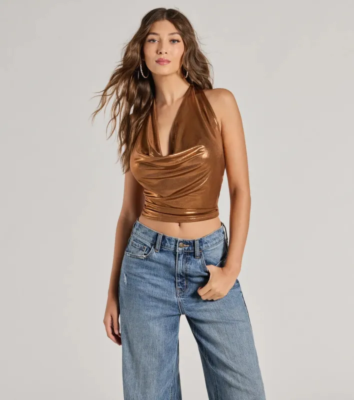 Glam Trendsetter Metallic Knit Halter Top sold by Windsor