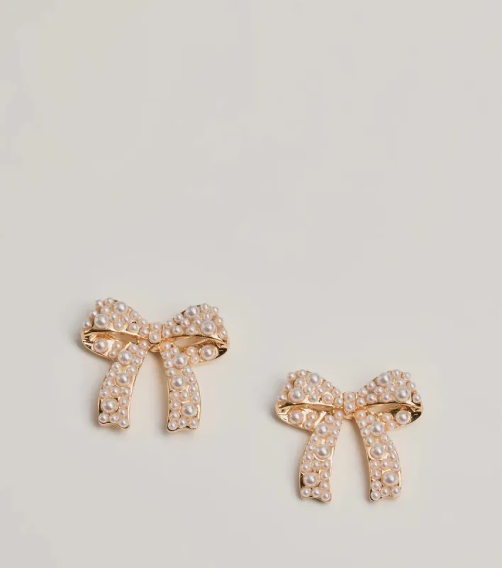 Sweet Impression Faux Pearl Bow Earrings sold by Windsor