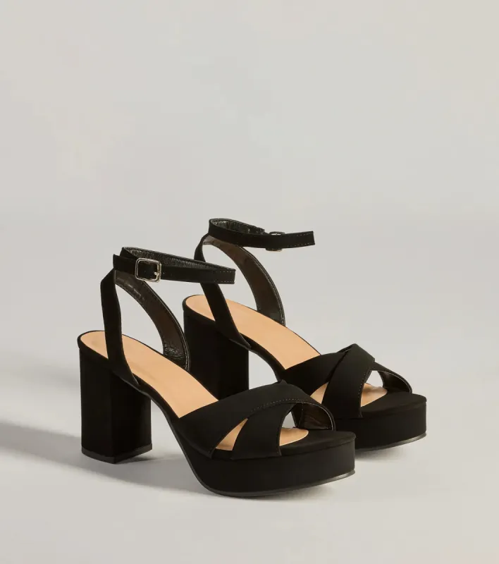 Major Stunner Criss-Cross Platform Block Heels sold by Windsor