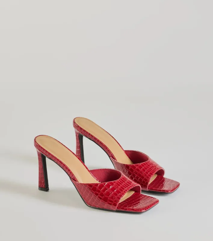Wildly Sophisticated Faux Croc-Embossed Stiletto Mules sold by Windsor