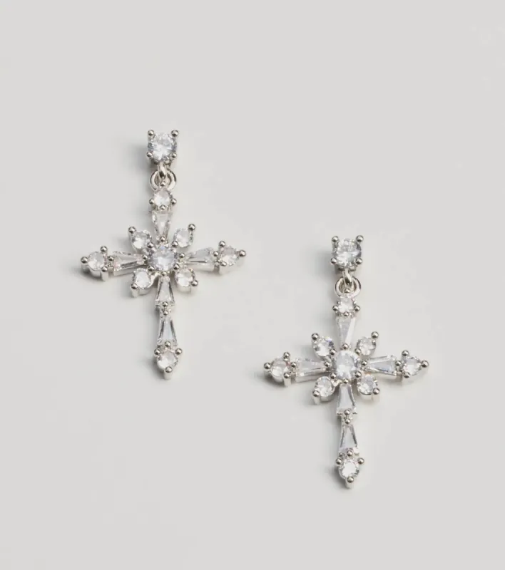 Divine Dazzle Cubic Zirconia Cross Charm Earrings sold by Windsor