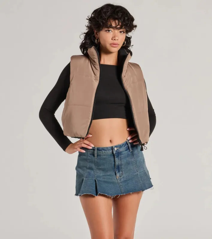 Casual Sleek Reversible Cropped Puffer Vest sold by Windsor