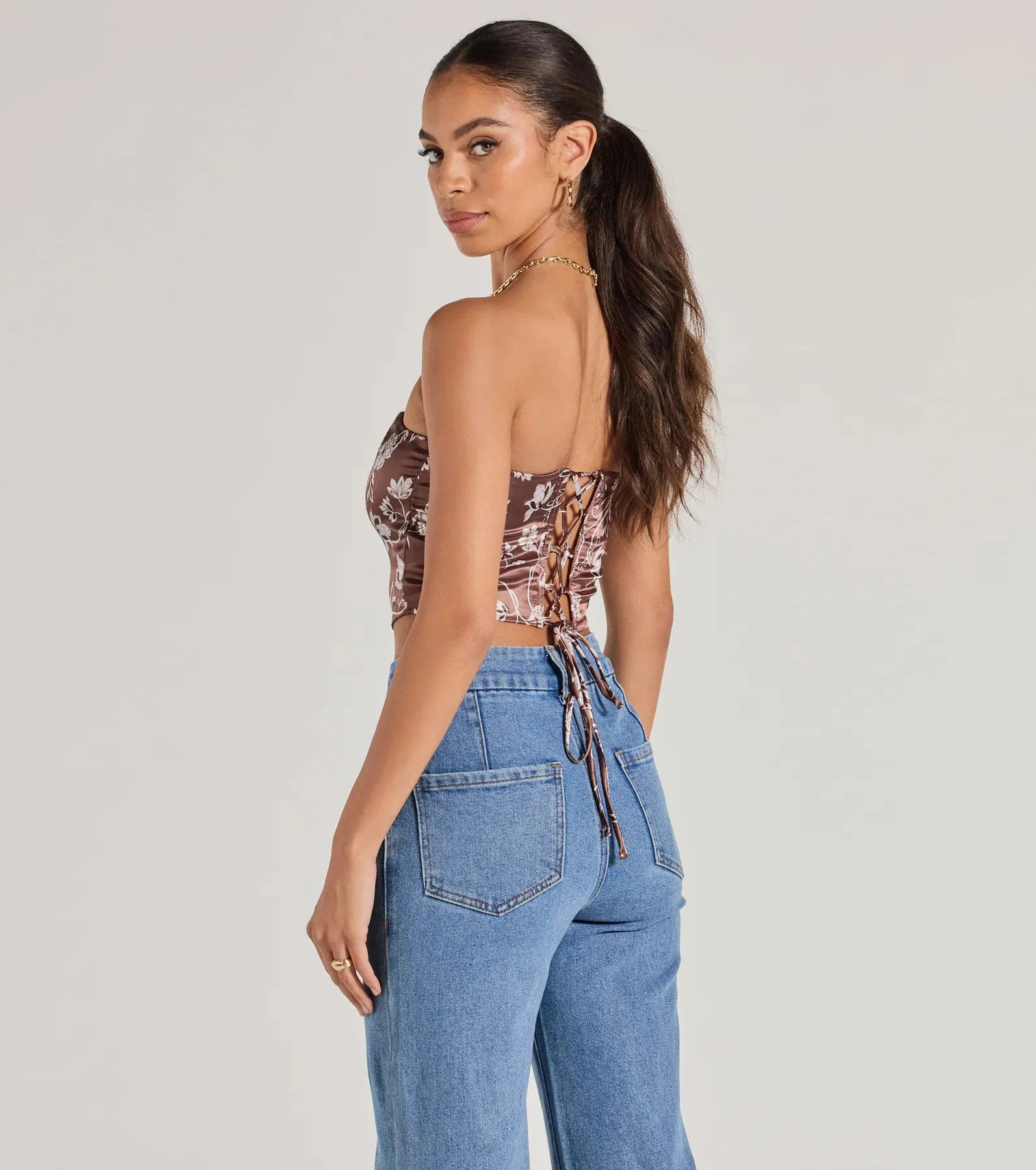 Chic Sheen Floral Satin Strapless Corset Top sold by Windsor product image thumbnail 2