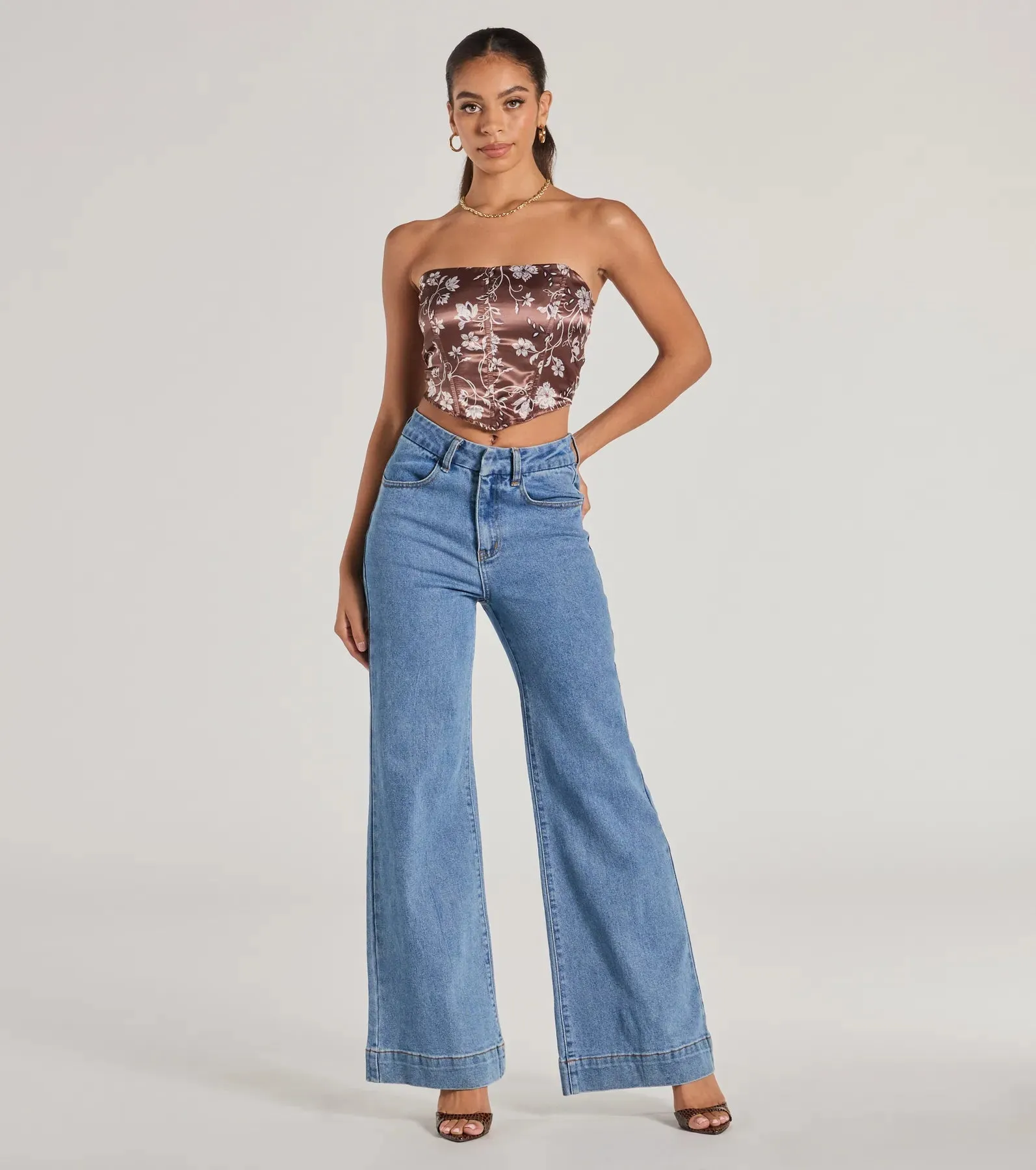 Chic Sheen Floral Satin Strapless Corset Top sold by Windsor product image thumbnail 3