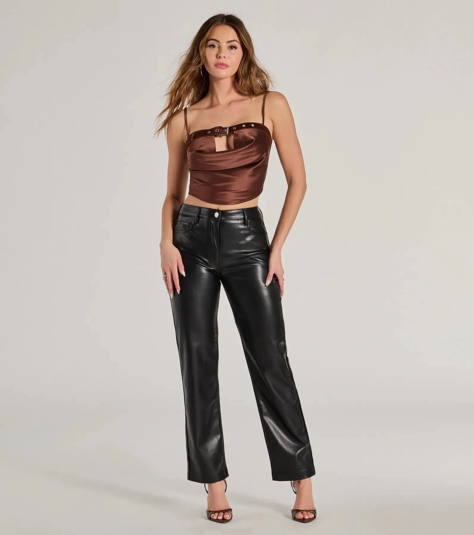 Trend Factor Buckle Trim Satin Crop Top sold by Windsor product image thumbnail 3