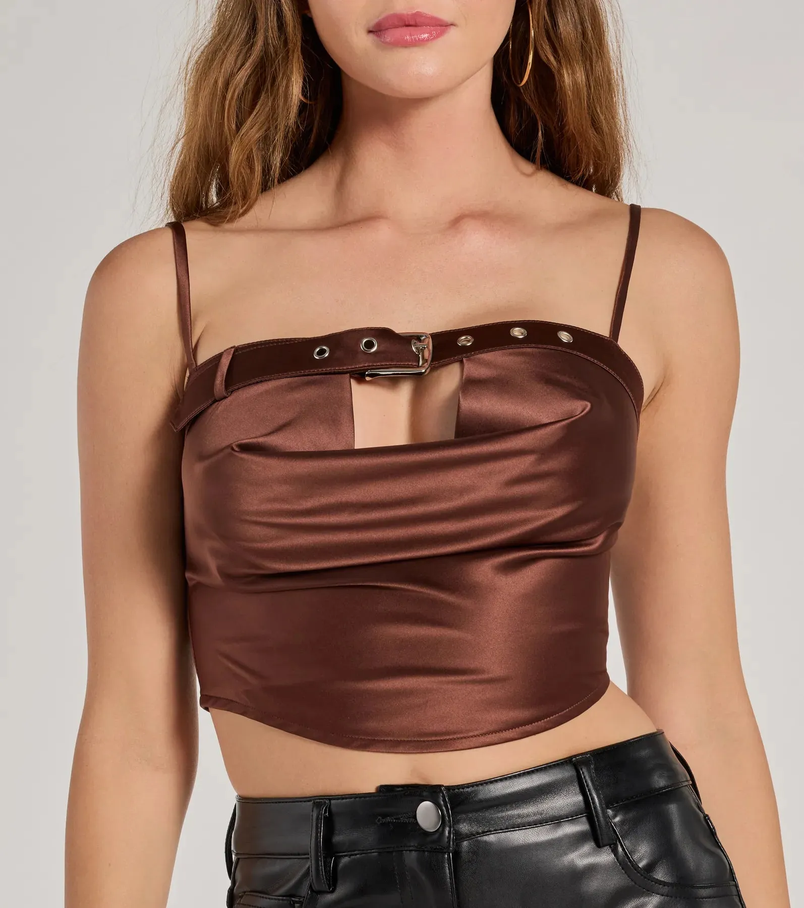 Trend Factor Buckle Trim Satin Crop Top sold by Windsor product image thumbnail 4