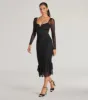 Elegant Ruched And Ruffled Mesh Midi Dress sold by Windsor