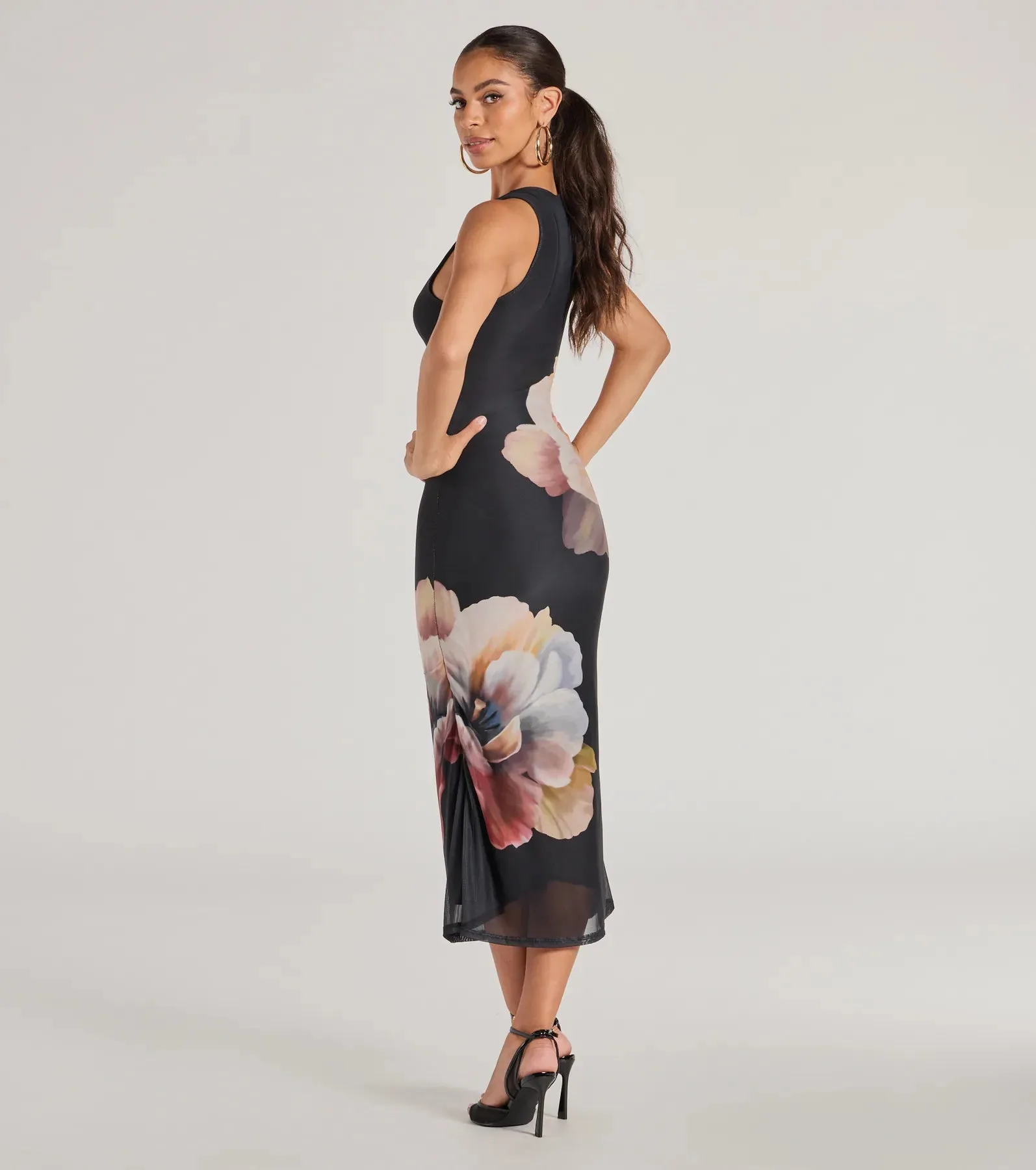 Date Night Chic Floral Mesh Midi Dress sold by Windsor product image thumbnail 2