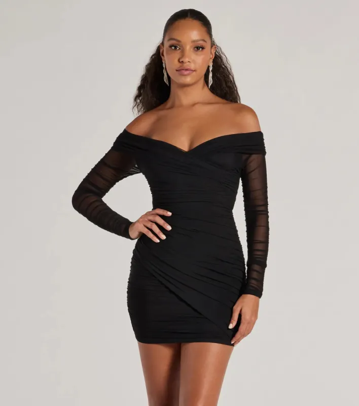 Sultry Looks Mesh Off-The-Shoulder Bodycon Mini Dress sold by Windsor