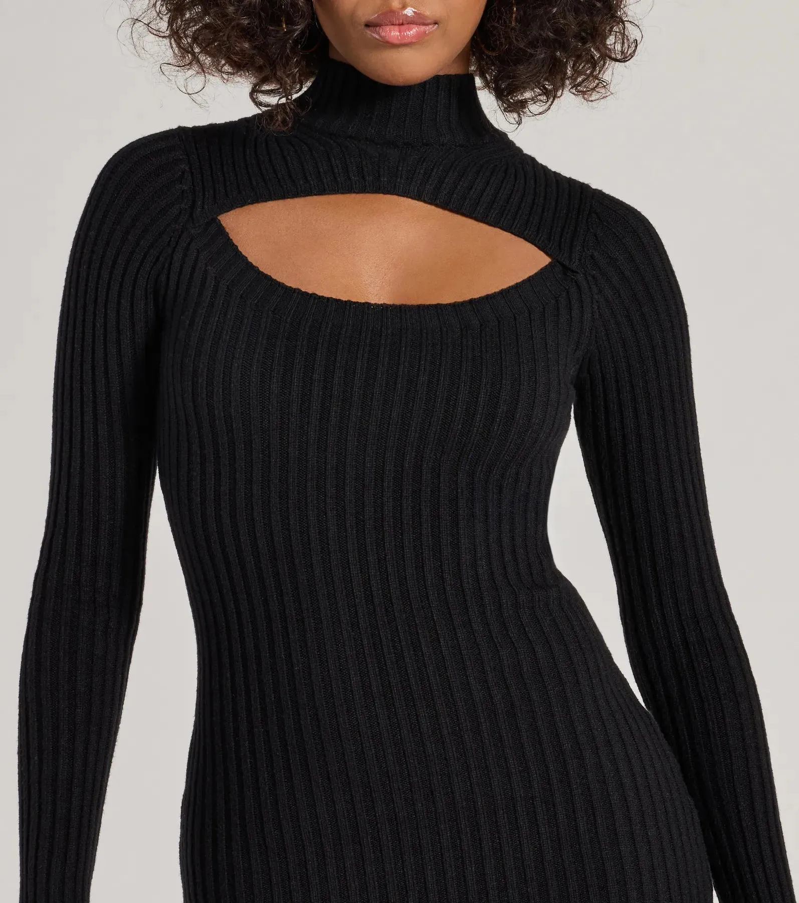 Chic Season Mock Neck Cutout Ribbed Knit Mini Dress sold by Windsor product image thumbnail 4
