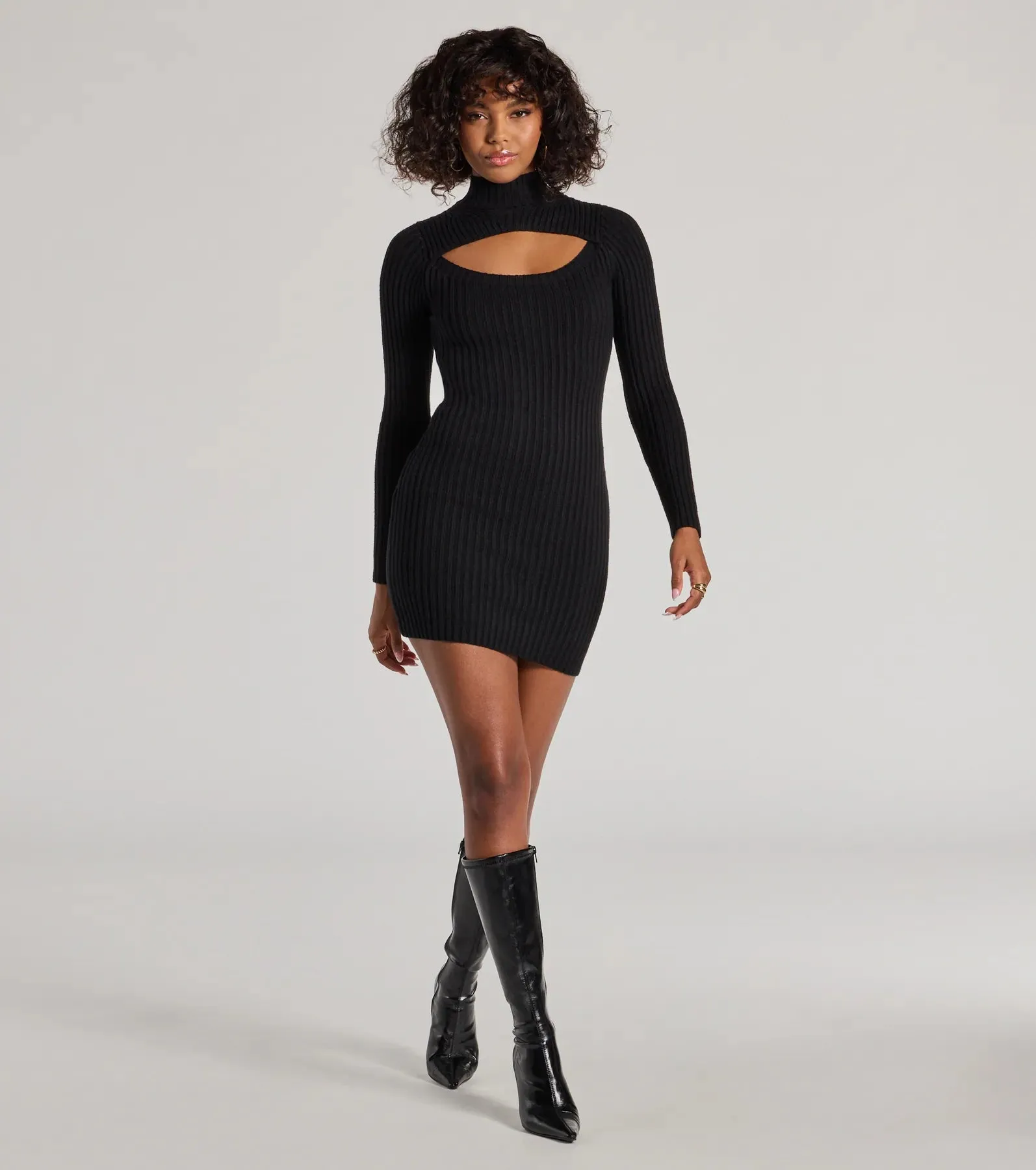 Chic Season Mock Neck Cutout Ribbed Knit Mini Dress sold by Windsor product image thumbnail 3
