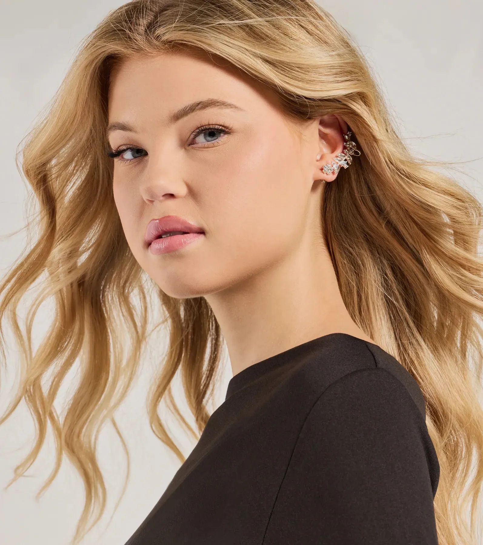 A Touch Of Luxe Rhinestone Leaf Ear Crawler Earrings sold by Windsor product image thumbnail 2