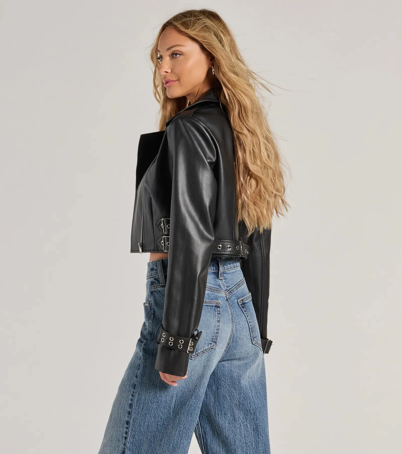 Untamed Chic Faux Leather Cropped Moto Jacket sold by Windsor product image thumbnail 2