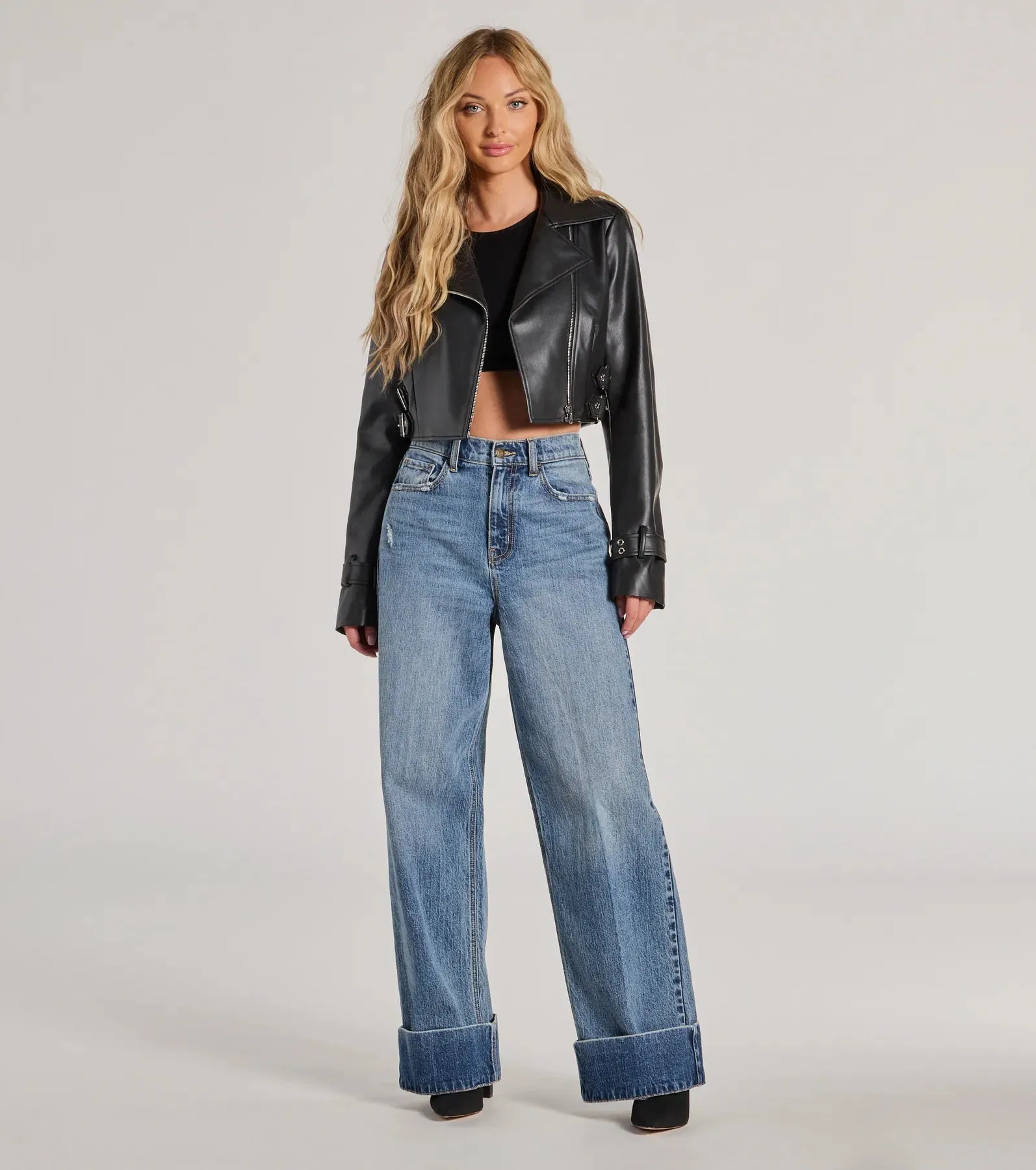 Untamed Chic Faux Leather Cropped Moto Jacket sold by Windsor product image thumbnail 3