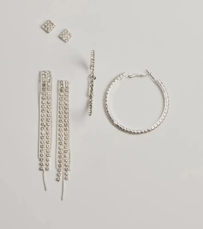 Time To Shine Rhinestone Three-Pack Earring Set sold by Windsor