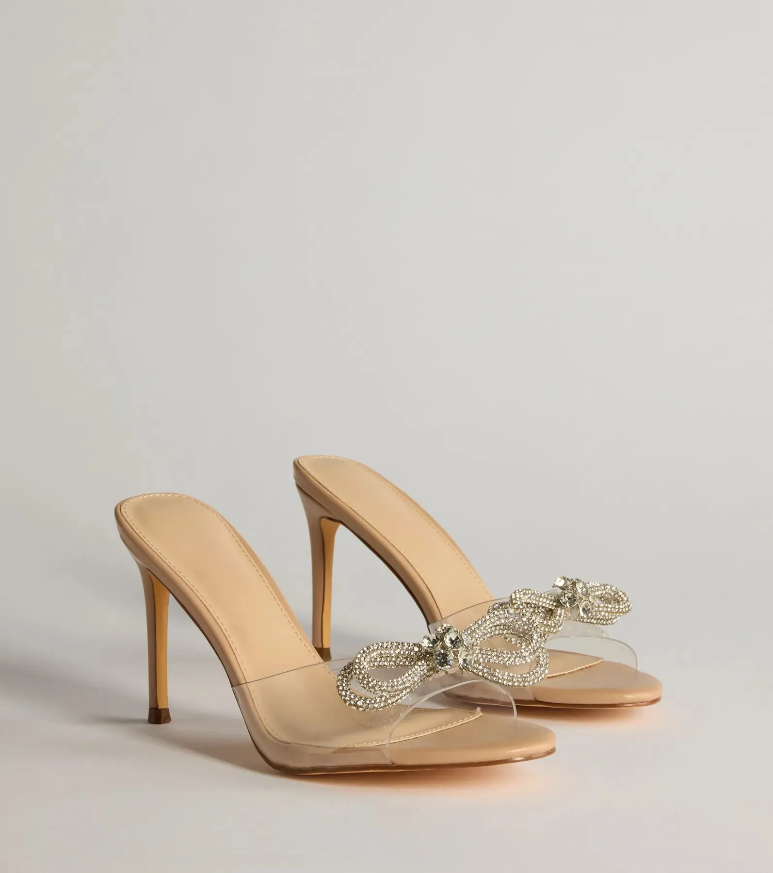 Clearly Glam Rhinestone Bow Stiletto Heels sold by Windsor