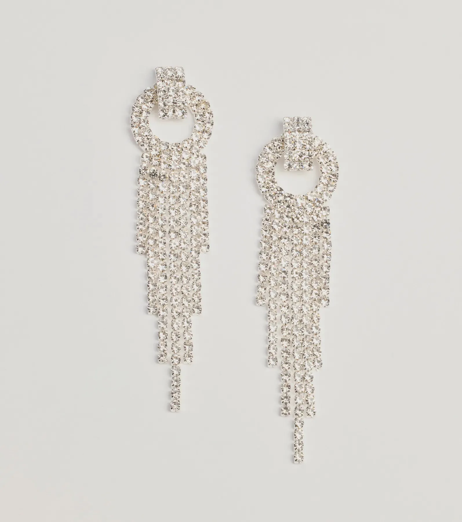 Bold Glam Rhinestone Fringe Statement Earrings sold by Windsor