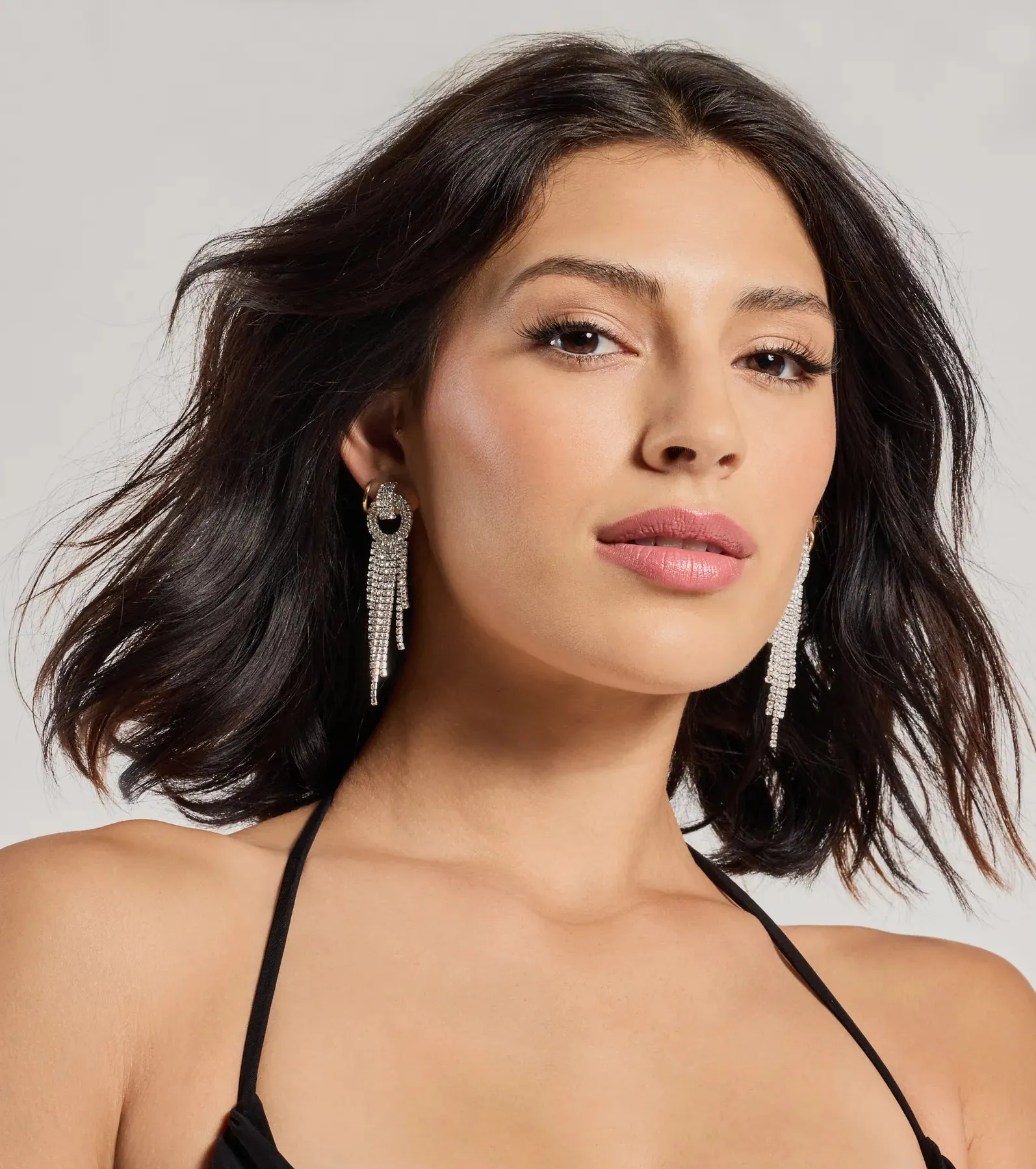 Bold Glam Rhinestone Fringe Statement Earrings sold by Windsor product image thumbnail 2