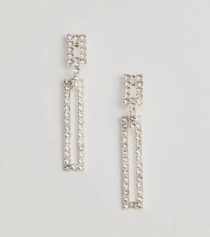 Glam Moves Rhinestone Rectangular Duster Earrings sold by Windsor