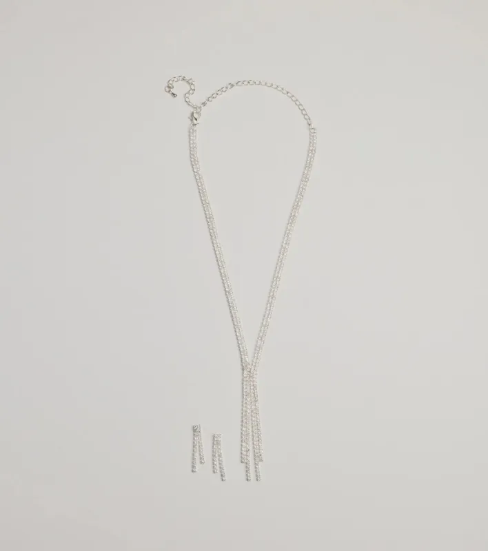 Glitzy Rhinestone Lariat Necklace And Earring Set sold by Windsor