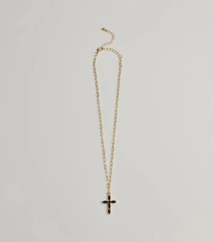 Glam Trend Gemstone Cross Chain Necklace sold by Windsor