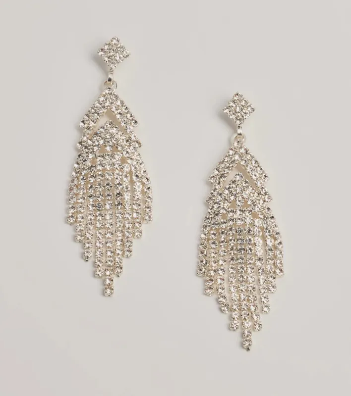 Gorgeous Glamour Rhinestone Fringe Earrings sold by Windsor