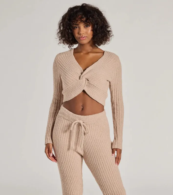 Cozy Life Chenille Knit Twist-Front Crop Top sold by Windsor