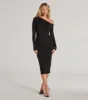 Classic And Sleek Knit Off-Shoulder Long Sleeve Midi Dress sold by Windsor