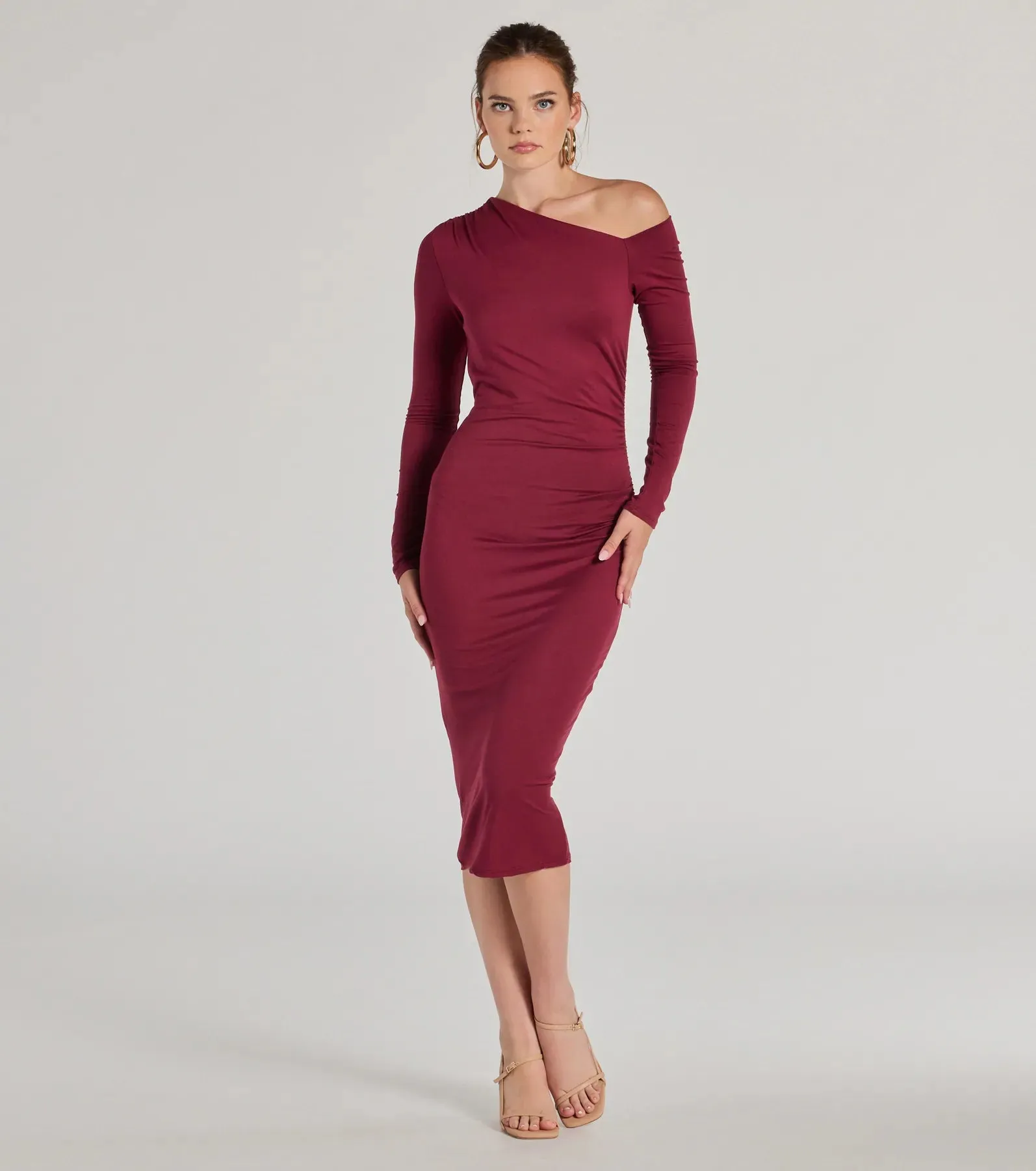 Classic And Sleek Knit Off-Shoulder Long Sleeve Midi Dress sold by Windsor product image thumbnail 5