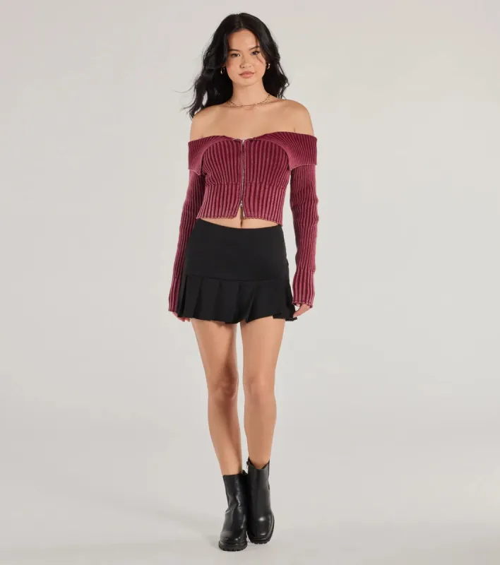 Playful Twist Ponte Knit Drop Waist Pleated Mini Skirt sold by Windsor