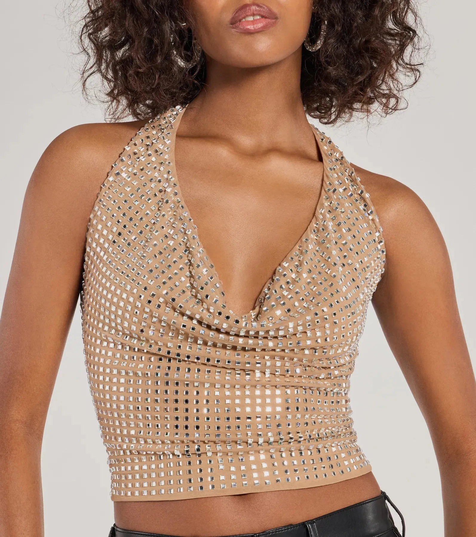 Glitzy Chic Cropped Rhinestone Halter Top sold by Windsor product image thumbnail 4