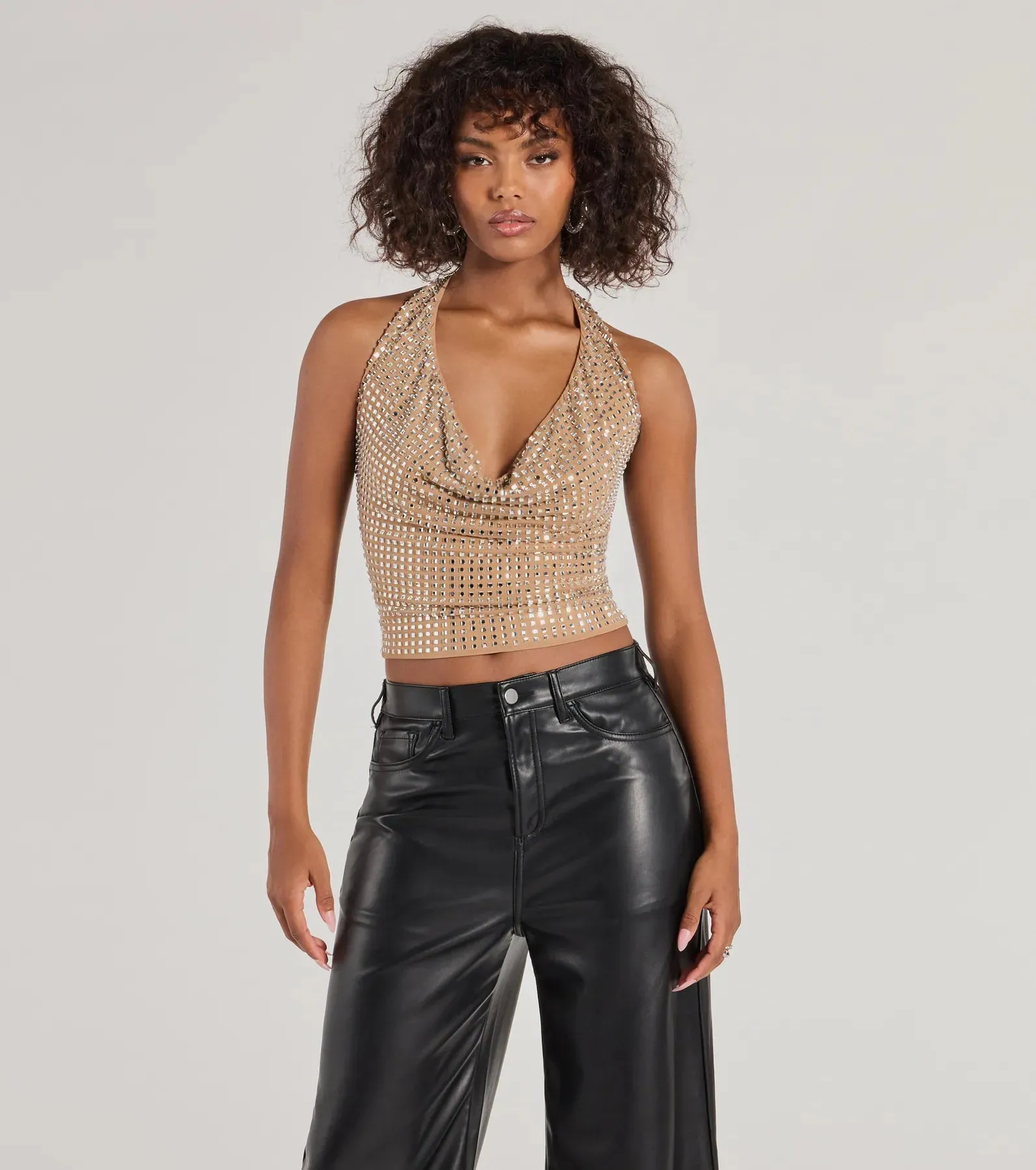 Glitzy Chic Cropped Rhinestone Halter Top sold by Windsor